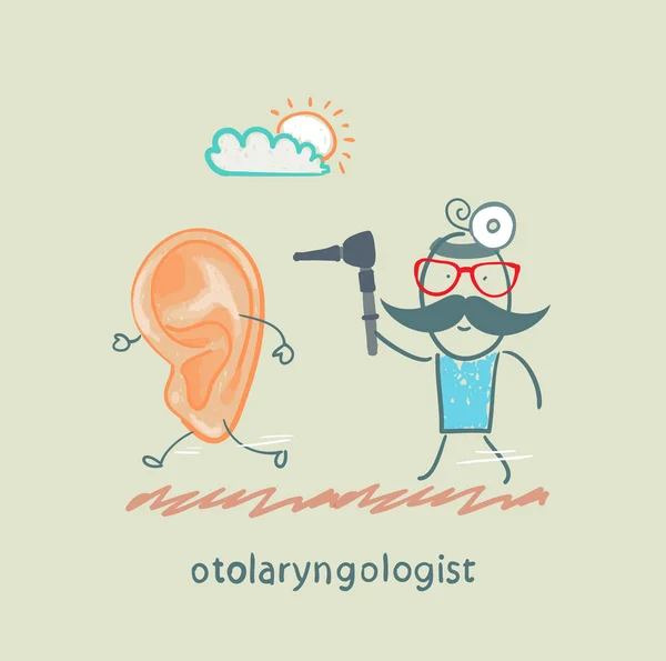 Otolaryngologist catching sore ear — Stock Vector