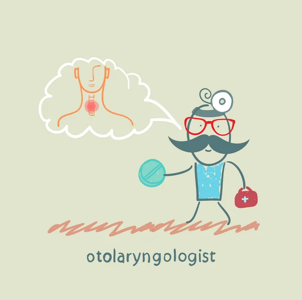 Otolaryngologist zegt de keel en houdt de tablet — Stockvector