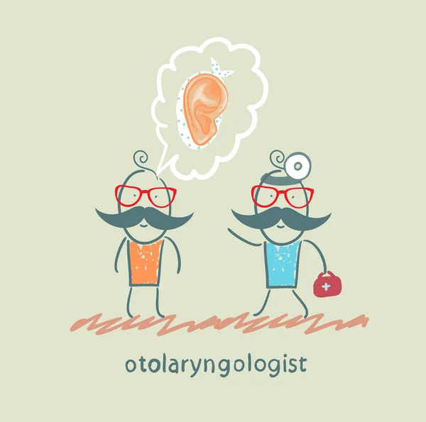 Otolaryngologist listens to a story about a patient's ear — Stock Vector