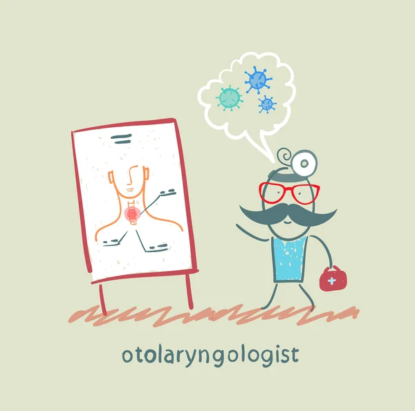 Otolaryngologist says about the presentation about the throat and bacteria — Stock Vector