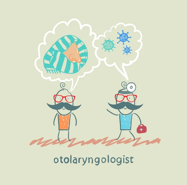 Otolaryngologist says about bacteria and nose with a patient — Stock Vector