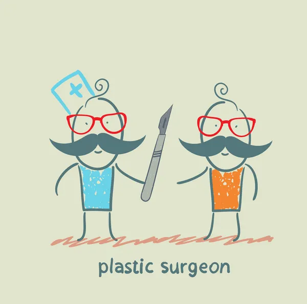 Пластичний хірург зі скальпелем близький до пацієнта — стоковий вектор