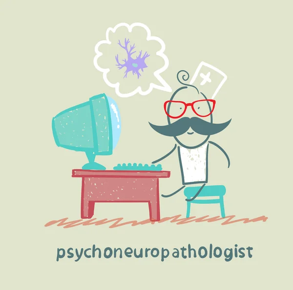 Psiconeuropatólogo se sienta en el lugar de trabajo — Archivo Imágenes Vectoriales