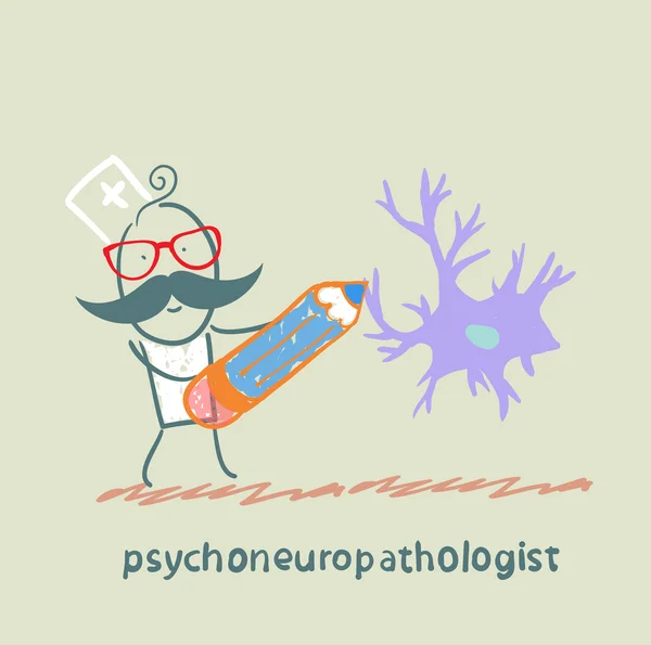 Psychoneuropathologist pencil draws the nerve cells — Stock Vector