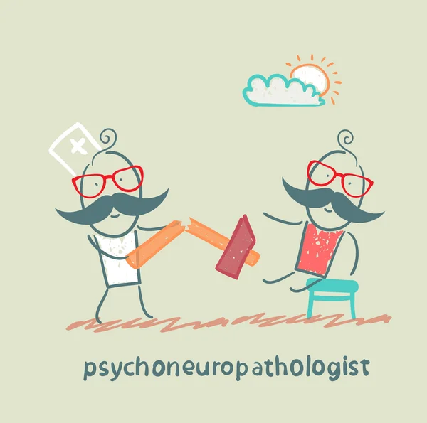 Psychoneuropathologist with a broken hammer after checking the patient's nerves — Stock Vector