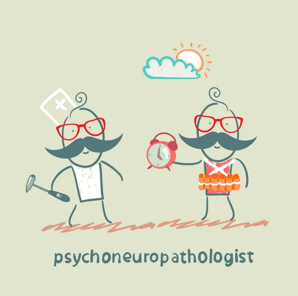 Psychoneuropathologist stands next to a man with a bomb — Stock Vector