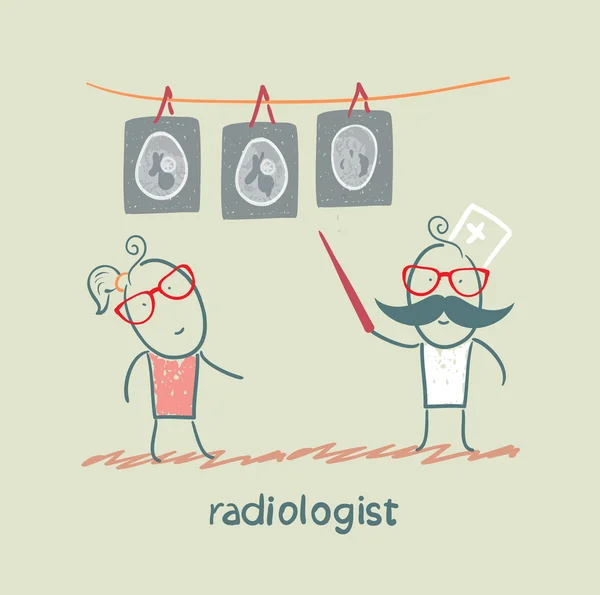 Radiologiste images radiographiques montre le patient — Image vectorielle