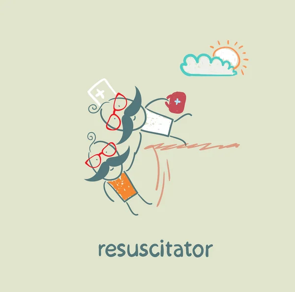 Dipsiz bir hastanın elini tutarak resuscitator — Stok Vektör