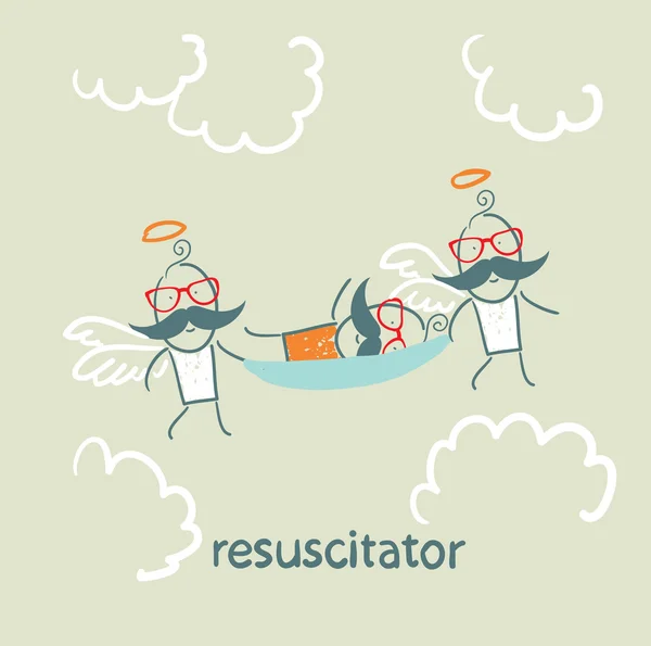 Resuscitator voeren op een brancard patiënt — Stockvector