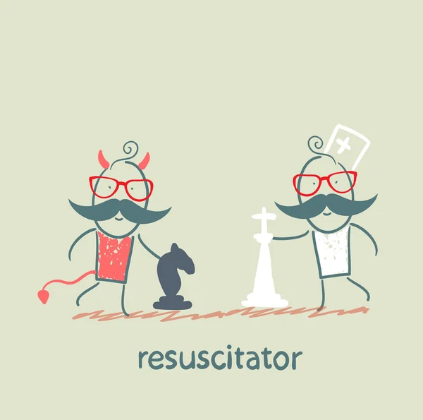 Resuscitator şeytan ile satranç oynuyor. — Stok Vektör