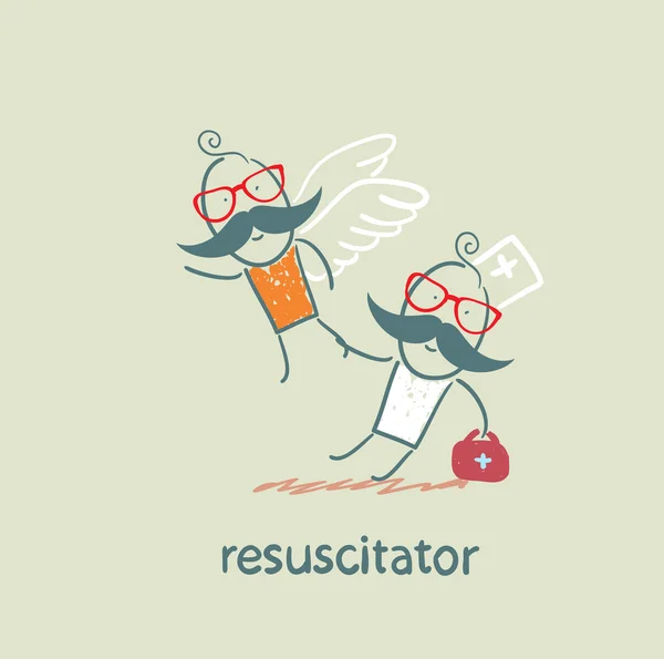 Resuscitator keeps flying away into the sky patient — Stock Vector