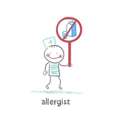 Allergist holds a sign prohibiting milk clipart