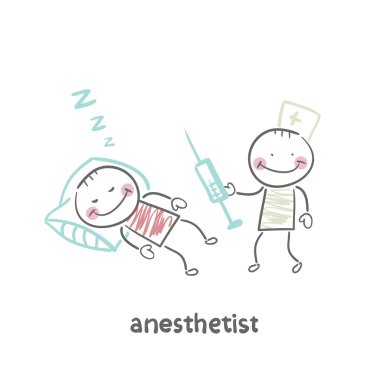 anesthesiologist with syringe next to a sleeping patient clipart