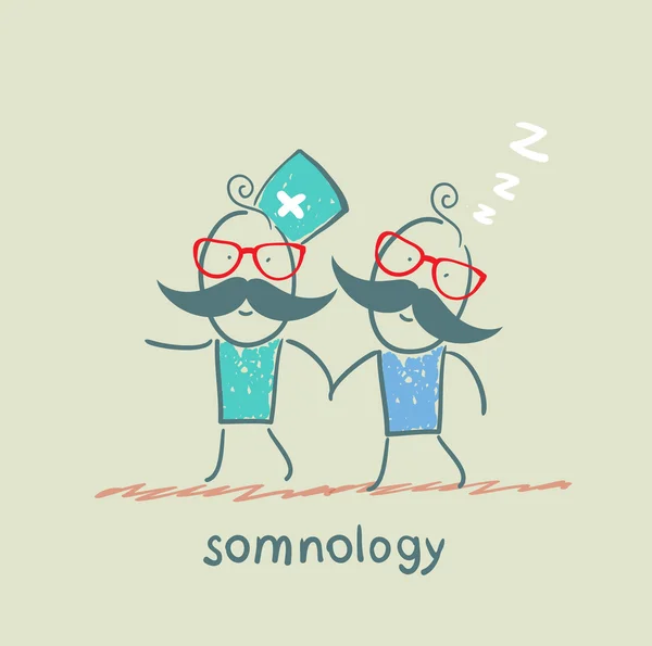 Somnology with a patient who has fallen asleep — Stock Vector