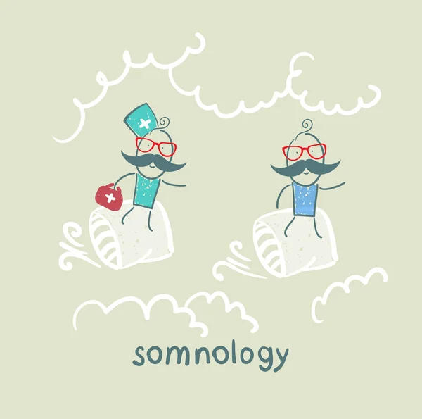 Somnology 飞在病人的坐垫 — 图库矢量图片