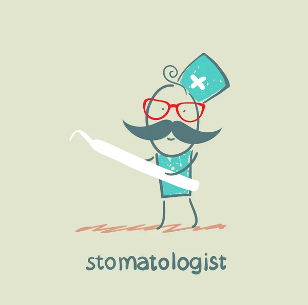 Stomatologist with a tool for the treatment of tooth — Stock Vector