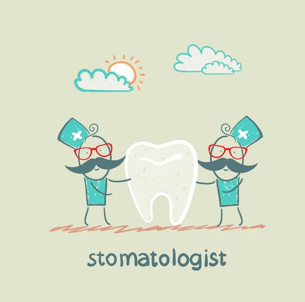 Stomatologist examining patient tooth — Stock Vector