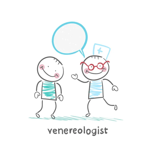Venereologist 与病人讲话 — 图库矢量图片