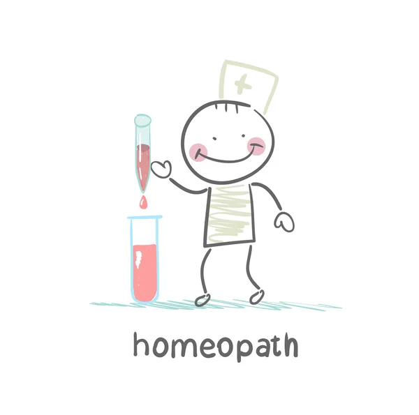 Test tüpleri hazırlanan homeopath tıp — Stok Vektör