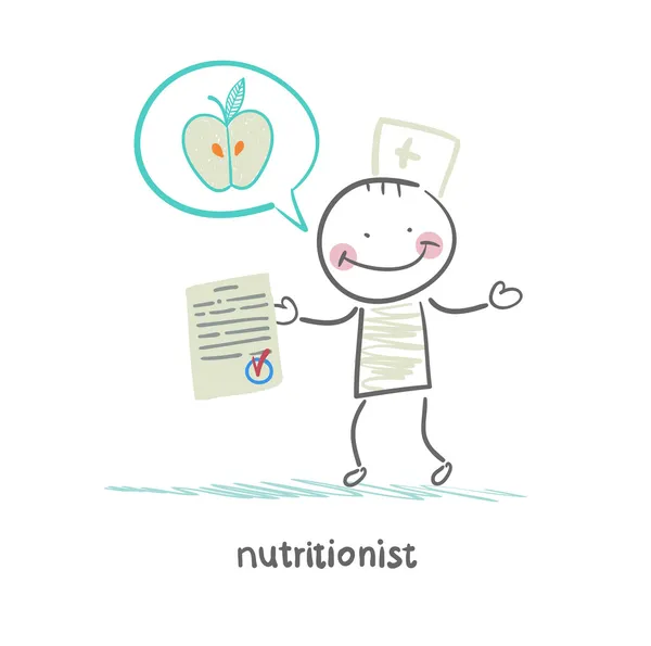 Nutritionniste montre le document parle d'aliments sains — Image vectorielle