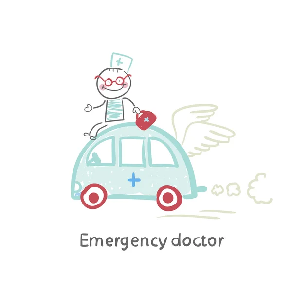 Emergency doctor travels by car — Stock Vector