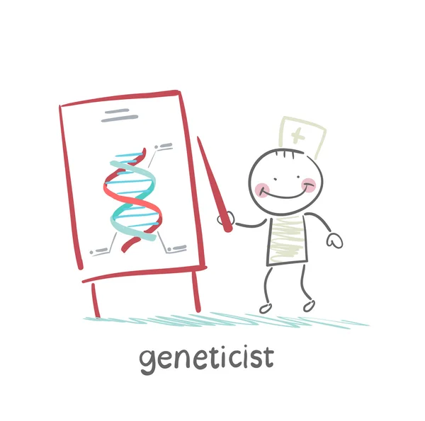 遺伝学者は、遺伝子についてプレゼンテーションを指示します。 — ストックベクタ