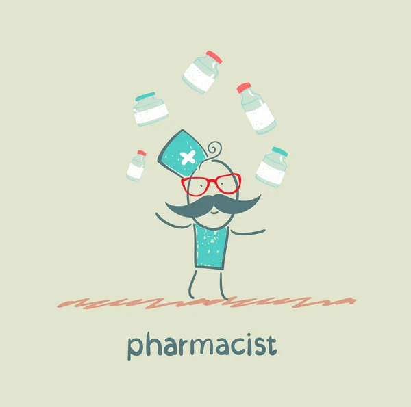 Pharmacist juggles medicines — Stock Photo, Image