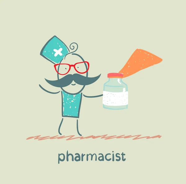 Pharmacist holds a bottle with medicine — Stock Photo, Image