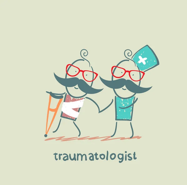 Traumatologista ajuda o paciente com trauma — Fotografia de Stock