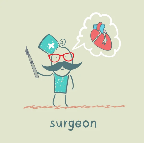 Cirurgião segurando um bisturi e pensa sobre o coração — Fotografia de Stock