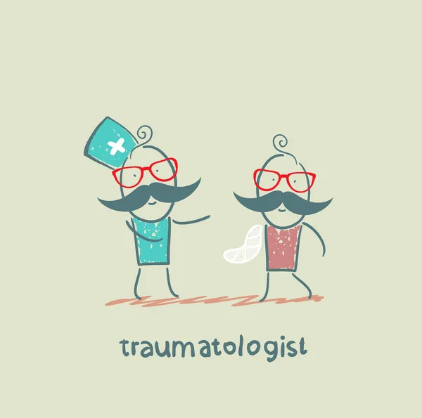 Traumatologist speaks with a patient with a broken arm — Stock Photo, Image