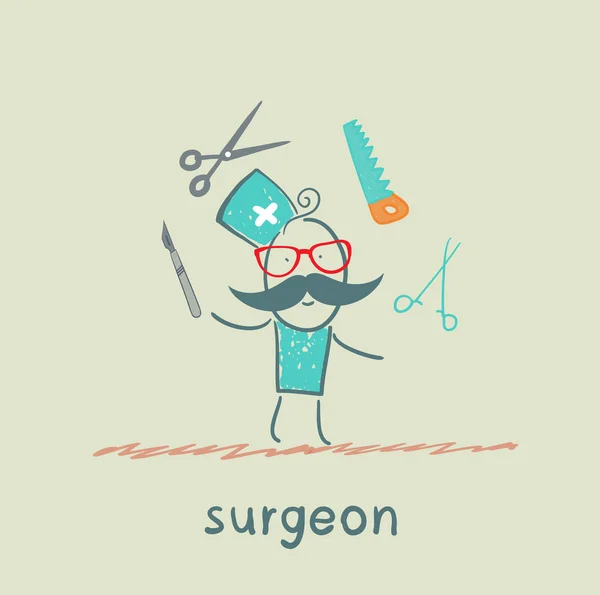 Surgeon juggles work tools — Stock Photo, Image