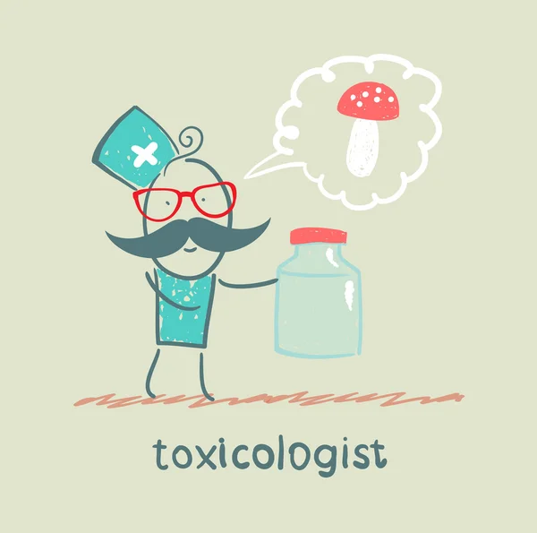 Toxicologist holds a jar of medicine from poison mushrooms — Stock Photo, Image