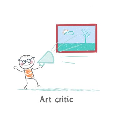 sanat eleştirmeni büyük resme bağırıyor