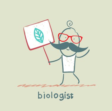 biyolog bir afişini boyalı olan yaprakları üzerinde tutar.