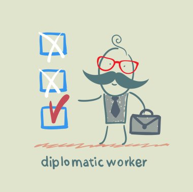 Diplomatik işçinin bir onay işareti koyar.