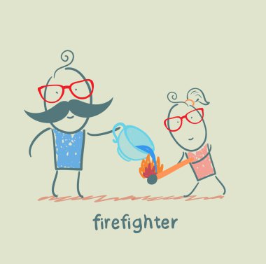 yanan bir sopa kap dışında itfaiyeci spreyler su