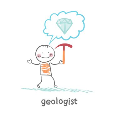 jeolog gem hakkında düşünüyor ve bir çekiç tutma