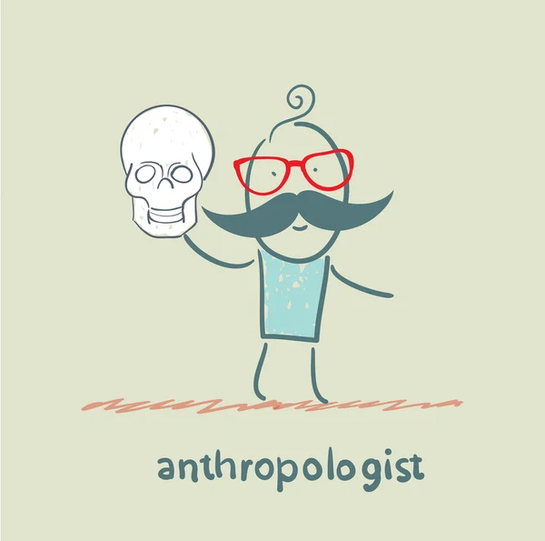 Anthropologue tient crâne — Image vectorielle