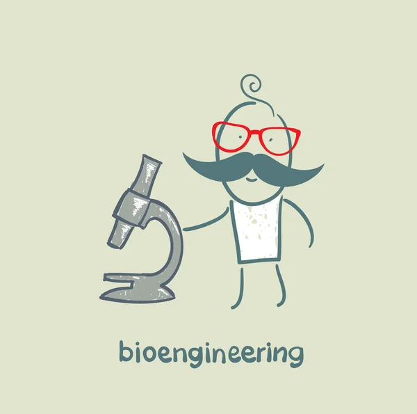 Bioengineer looking through a microscope — Stock Vector