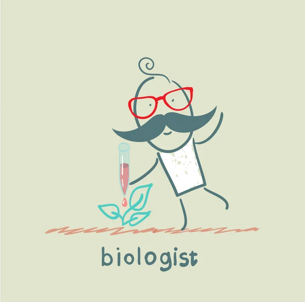 Biologiste dégoulinant du tube aux feuilles — Image vectorielle