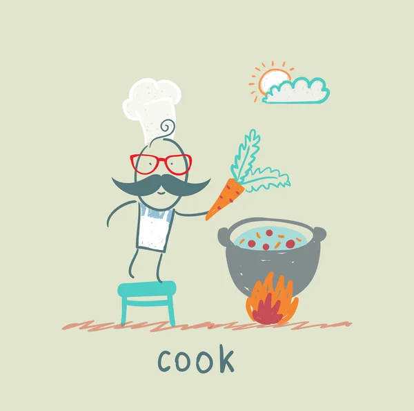 Cook cooking in a cauldron — Stock Vector