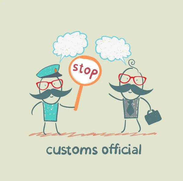 Customs officer holding a stop sign — Stock Vector