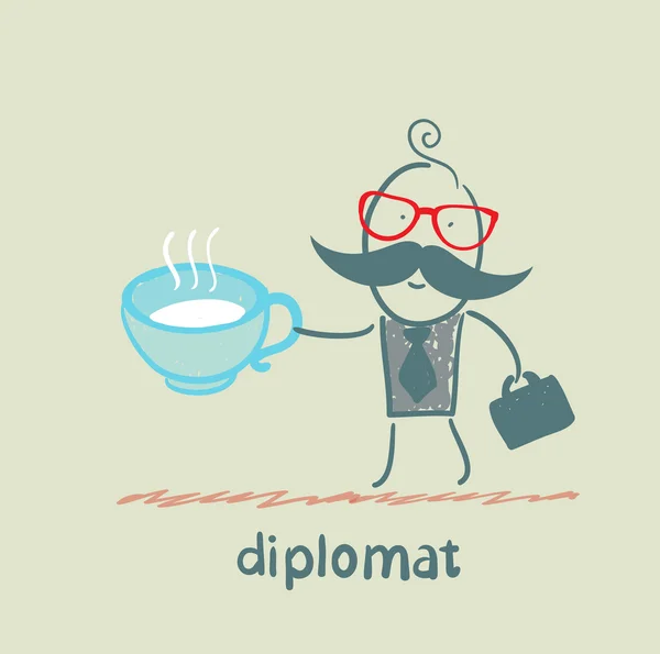 Diplomat mit einer Tasse Tee — Stockvektor