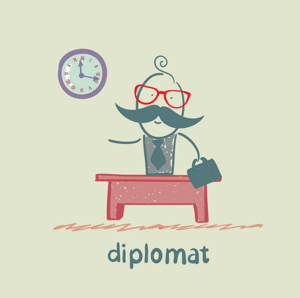 Diplomat sitzt am Schreibtisch — Stockvektor