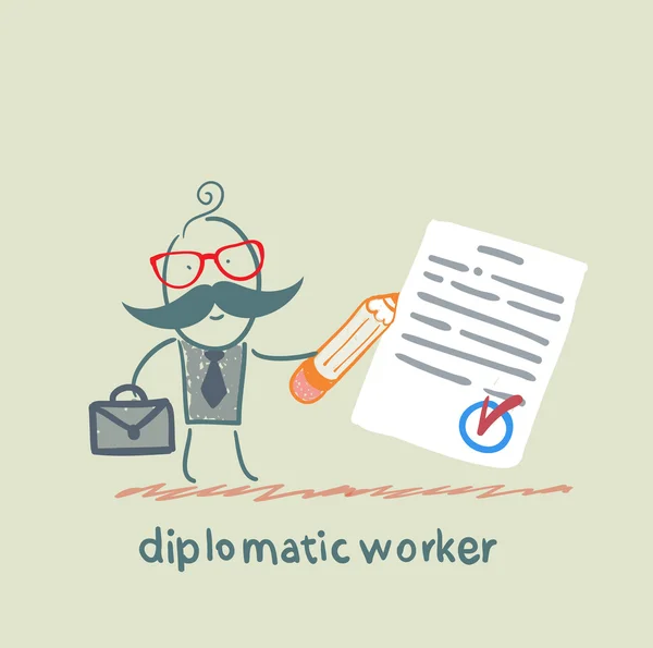 Diplomatic worker writes the document — Stock Vector