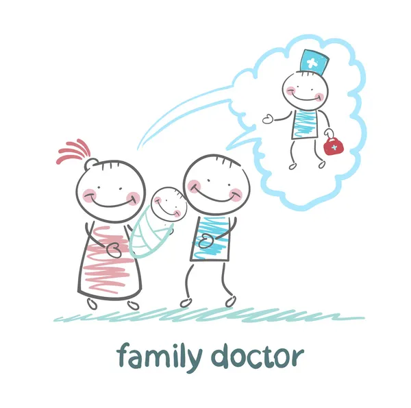 Familia piensa en el médico de familia — Vector de stock