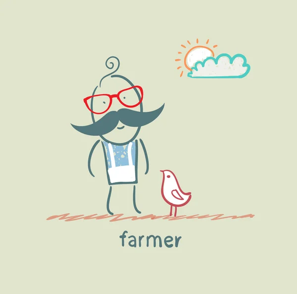 Farmer next to the chicken — Stock Vector