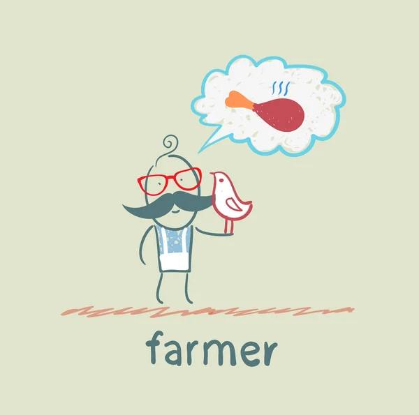 Farmer thinks of fried chicken — Stock Vector