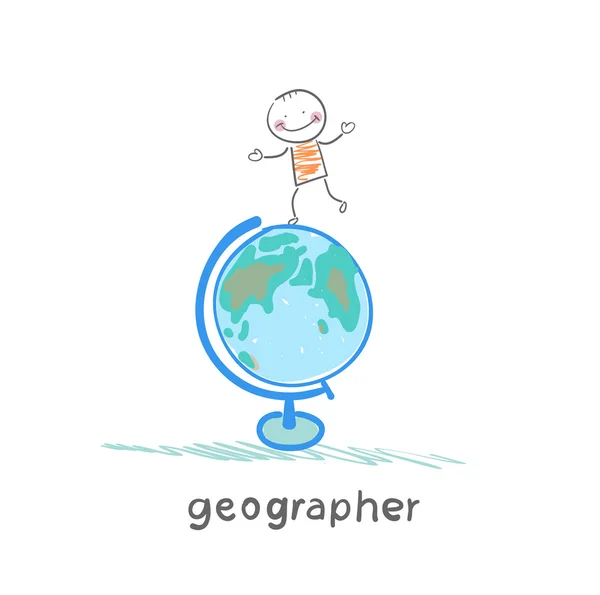 Geograph ist auf dem Globus — Stockvektor
